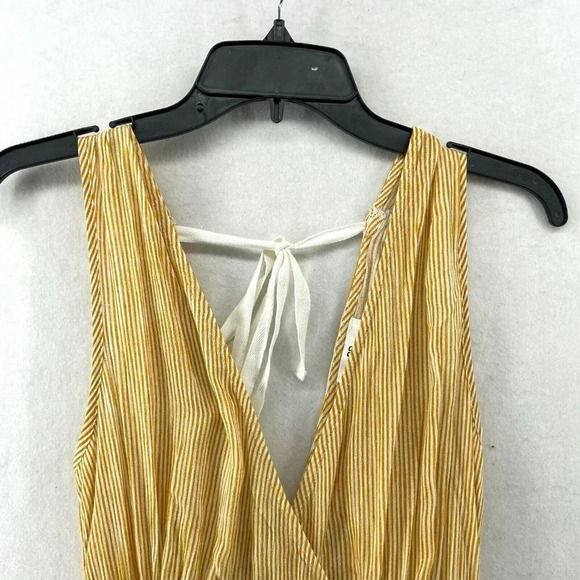 BP Blouse Women XS Yellow Blue Colorblock V-Neck Striped Peplum Pleated Tie Back - Picture 2 of 11